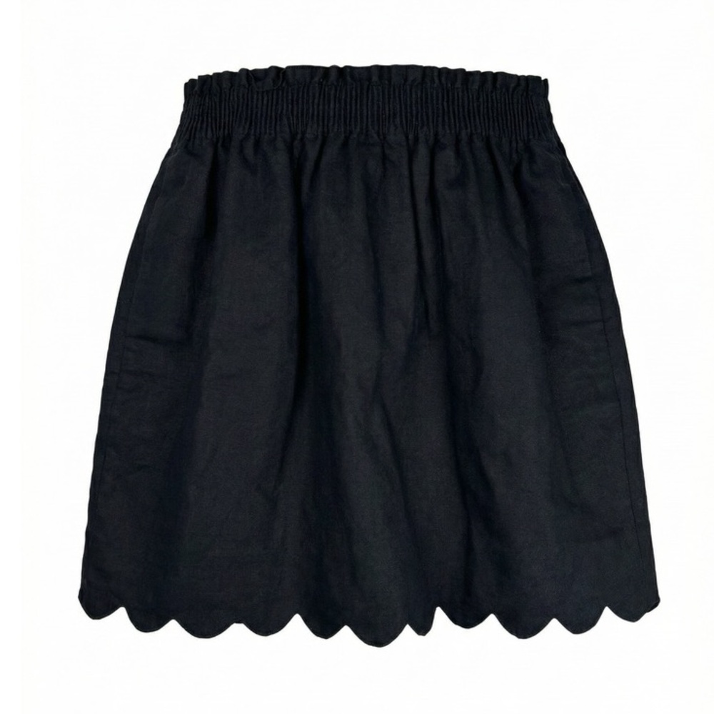 J.Crew Women Black Size 2 Linen Cotton Scalloped Hem Mini Skirt Chic Romantic